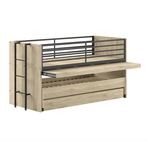 Cama de meia altura 90x200 base de ripas e gavetas incluídas Vipack Sam Madeira