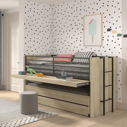 Cama de meia altura 90x200 base de ripas e gavetas incluídas Vipack Sam Madeira