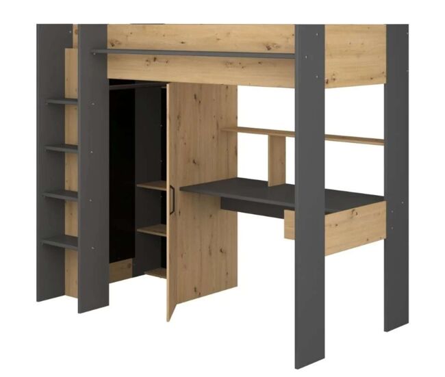Cama alta high con armario y escritorio en varios colores 90x200 cm