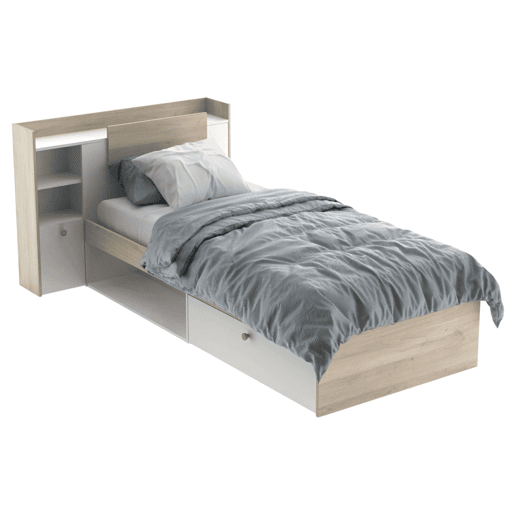 Cama Life Youth com cabeceira em carvalho Kronberg e branco 90x190-200 cm Cama Life Youth com cabeceira em carvalho Kronberg e branco 90x190-200 cm
