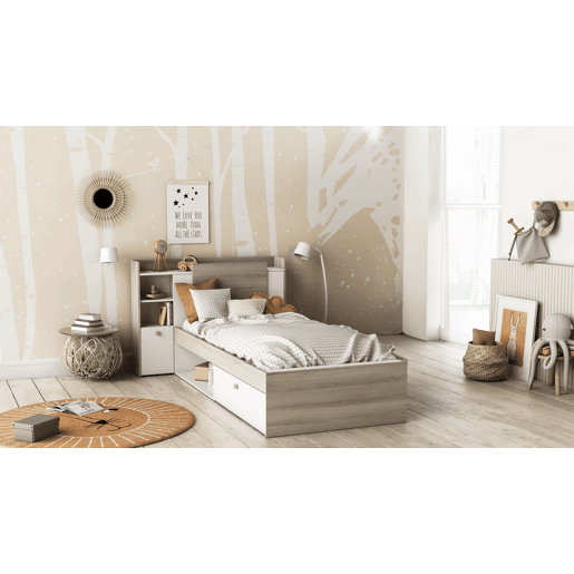 Cama Life Youth com cabeceira em carvalho Kronberg e branco 90x190-200 cm Cama Life Youth com cabeceira em carvalho Kronberg e branco 90x190-200 cm