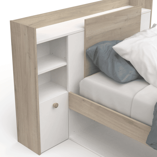 Cama Life Youth com cabeceira em carvalho Kronberg e branco 90x190-200 cm Cama Life Youth com cabeceira em carvalho Kronberg e branco 90x190-200 cm
