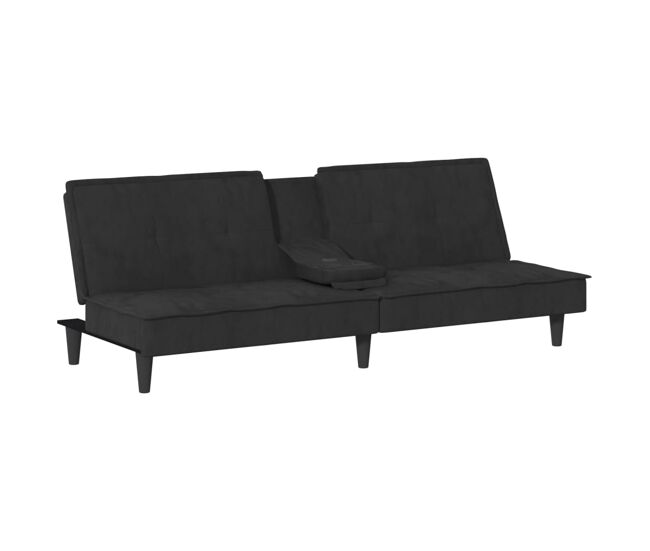 Sofá cama con portavasos 200 x 89 x 70 cm terciopelo negro 02_0019846