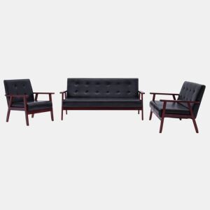 Conjunto de sofá de couro sintético preto de 3 peças 02_0019078