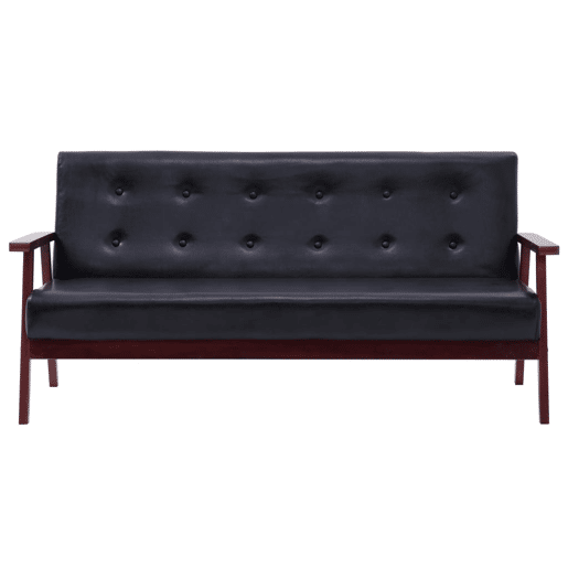 Conjunto de sofá de couro sintético preto de 3 peças 02_0019078