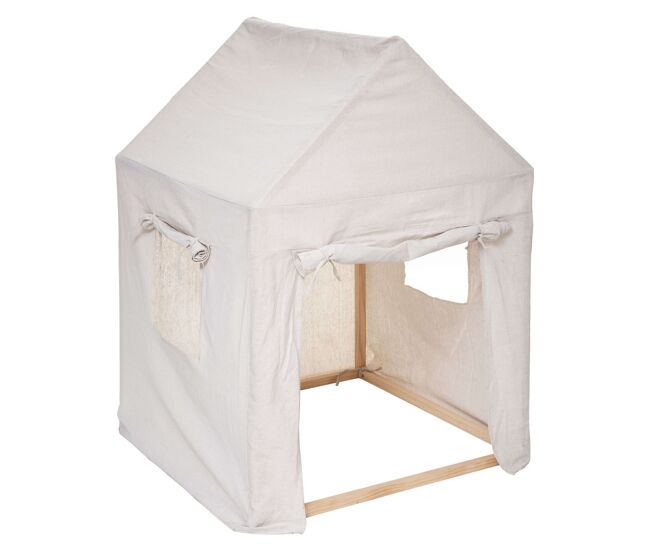 Tienda infantil safari con estructura de madera de pino, color blanco y poliéster - medidas 77x115 cm