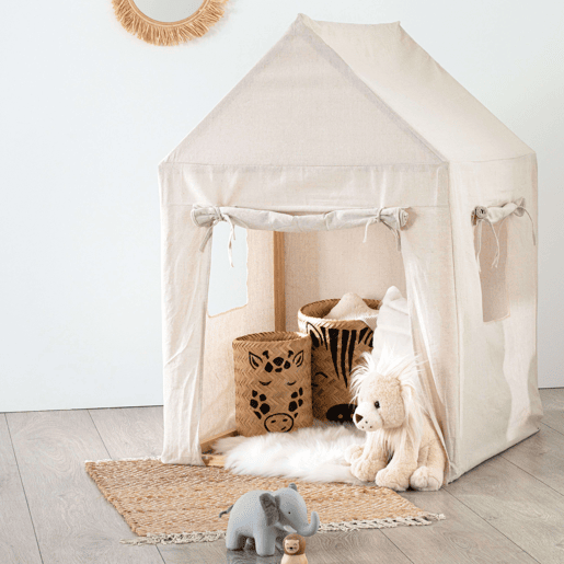 Tenda infantil Safari com estrutura em madeira de pinho, branca e poliƩster - medidas 77x115 cm Tenda infantil Safari com estrutura em madeira de pinho, branca e poliƩster - medidas 77x115 cm