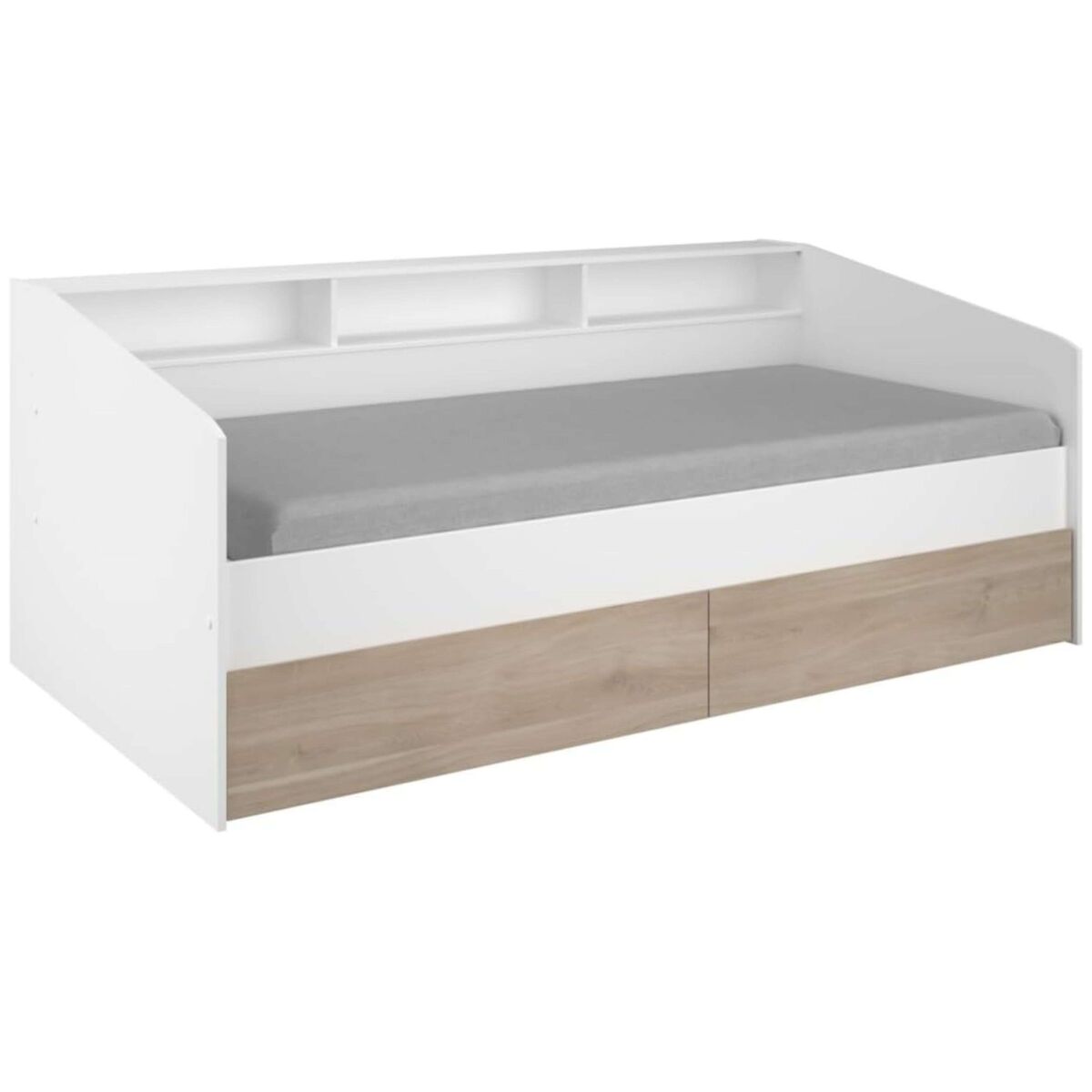 Cama juvenil style color blanco con cajones roble japonés habitacion infantil moderna 90x190-200 cm