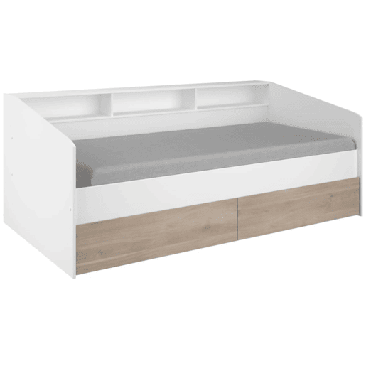 Cama estilo jovem cor branca com gavetas de carvalho japonês quarto infantil moderno 90x190-200 cm