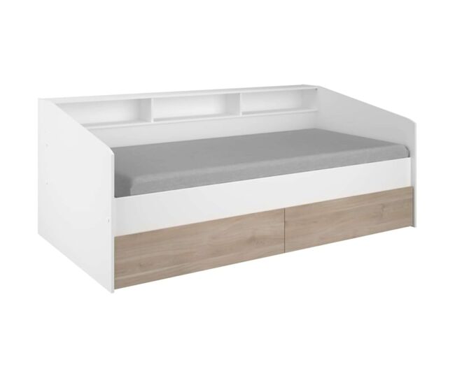 Cama juvenil style color blanco con cajones roble japonés habitacion infantil moderna 90x190-200 cm