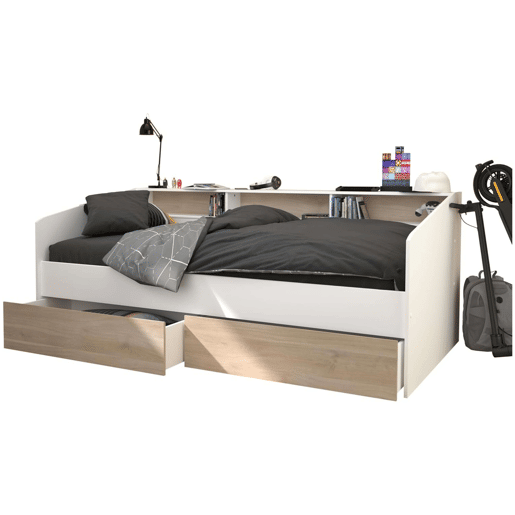 Cama estilo jovem cor branca com gavetas de carvalho japonês quarto infantil moderno 90x190-200 cm