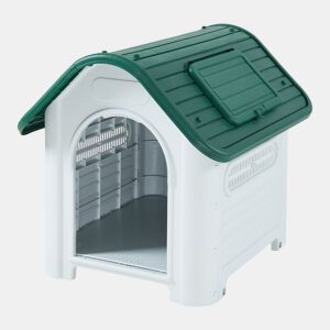 Casinha de cão Bello com escotilha no telhado 87x72x75 plástico brancoverde en.casa