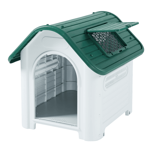 Casinha de cão Bello com escotilha no telhado 87x72x75 plástico brancoverde en.casa