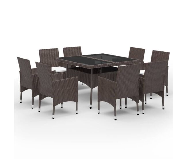 Muebles de jardín 9 piezas ratán sintético y vidrio marrón
