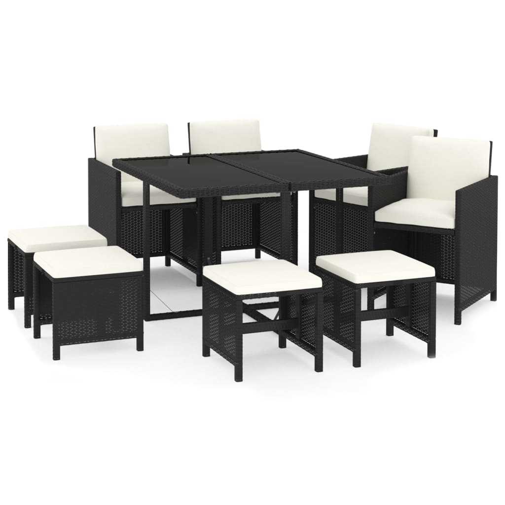 Juego muebles jardín 9 pzas con cojines ratán sintético negro