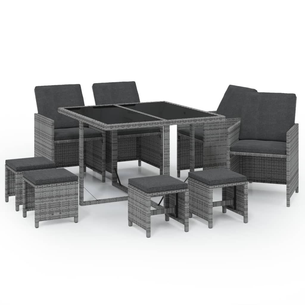 Set de muebles jardín 9 pzas con cojines ratán sintético gris