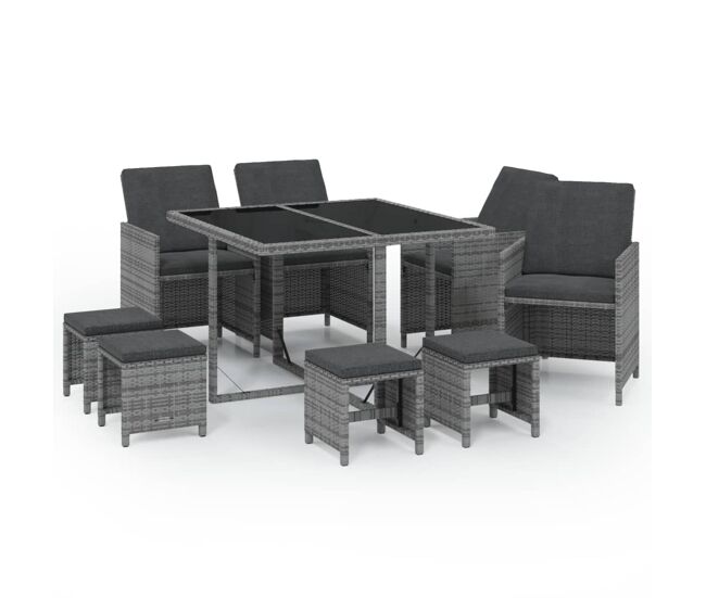 Set de muebles jardín 9 pzas con cojines ratán sintético gris
