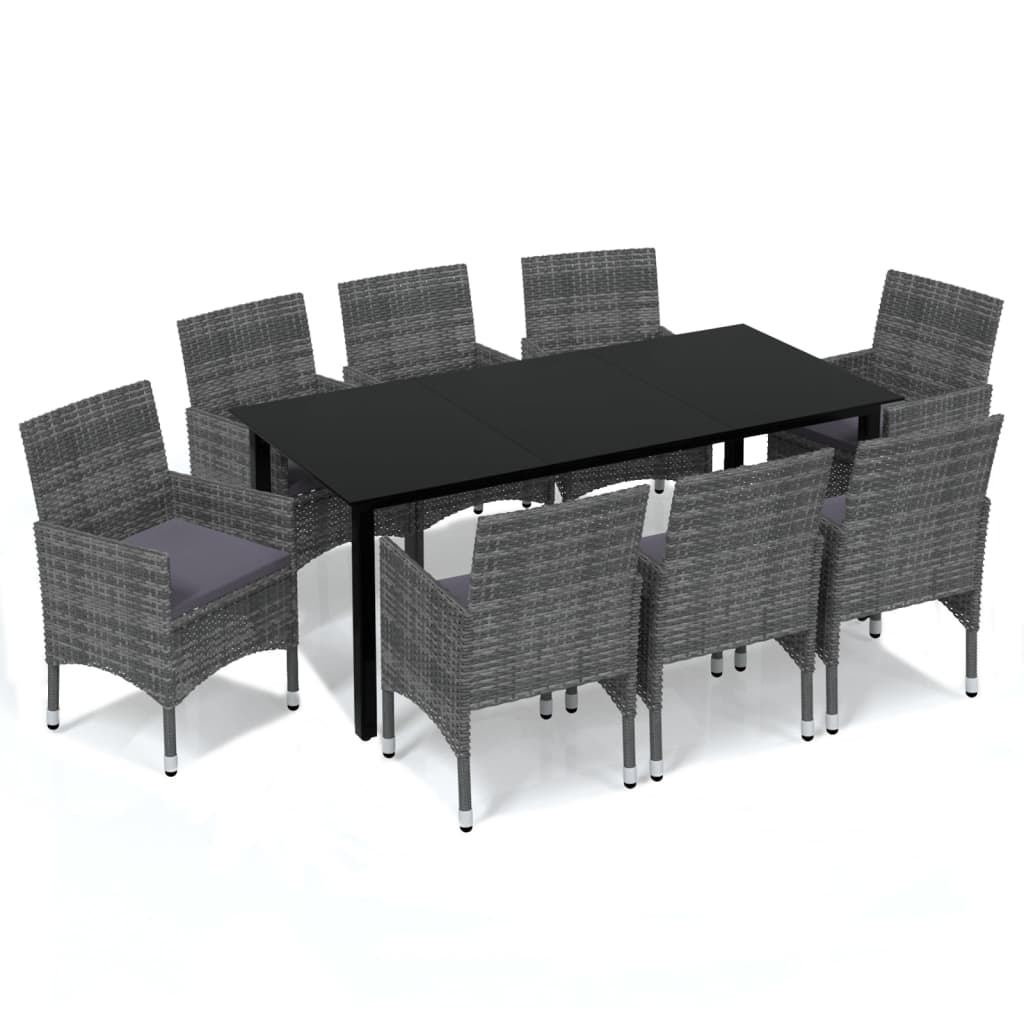 Set de muebles jardín 9 pzas con cojines ratán sintético gris