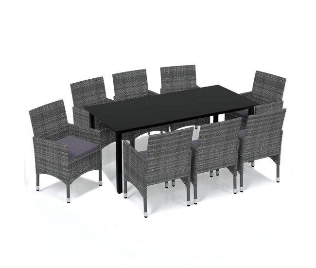 Set de muebles jardín 9 pzas con cojines ratán sintético gris
