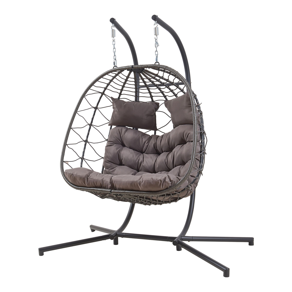 Silla colgante skense 2 plazas con soporte y cojín 198x156x98cm - gris [en.casa]