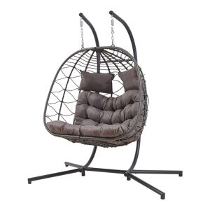 Cadeira suspensa dupla Skense com estrutura 198x156x98 cm cinzento en.casa