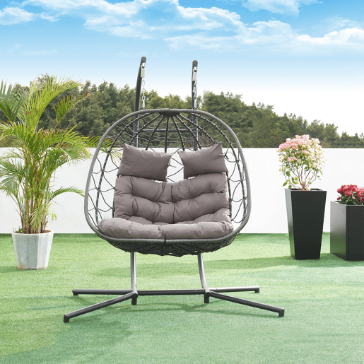 Cadeira suspensa dupla Skense com estrutura 198x156x98 cm cinzento en.casa
