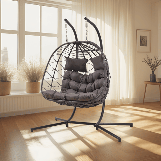 Cadeira suspensa dupla Skense com estrutura 198x156x98 cm cinzento en.casa