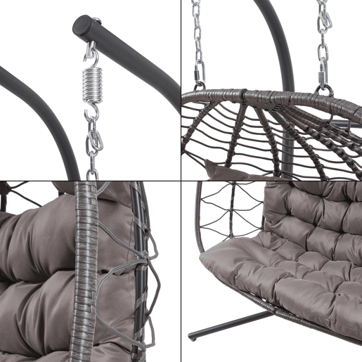 Cadeira suspensa dupla Skense com estrutura 198x156x98 cm cinzento en.casa