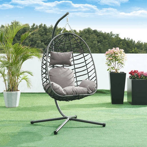 Cadeira suspensa Kandsvas com estrutura 198x110x95 cm cinzento en.casa Cadeira suspensa Kandsvas com estrutura 198x110x95 cm cinzento en.casa
