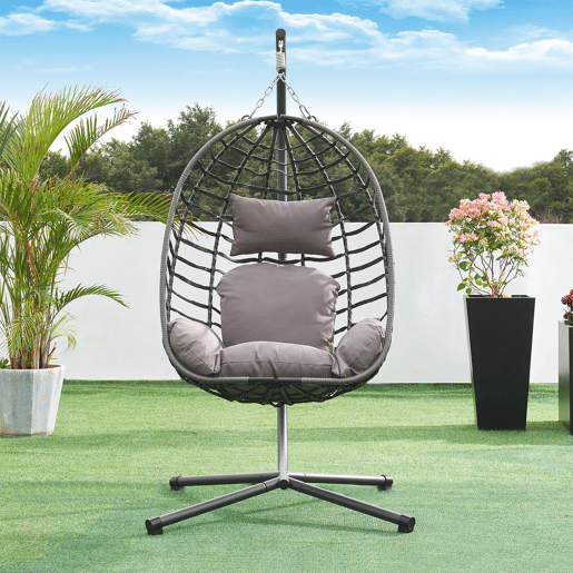 Cadeira suspensa Kandsvas com estrutura 198x110x95 cm cinzento en.casa Cadeira suspensa Kandsvas com estrutura 198x110x95 cm cinzento en.casa