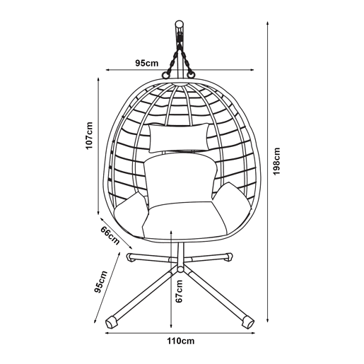 Cadeira suspensa Kandsvas com estrutura 198x110x95 cm cinzento en.casa Cadeira suspensa Kandsvas com estrutura 198x110x95 cm cinzento en.casa