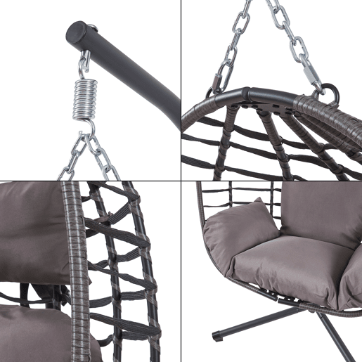 Cadeira suspensa Kandsvas com estrutura 198x110x95 cm cinzento en.casa Cadeira suspensa Kandsvas com estrutura 198x110x95 cm cinzento en.casa