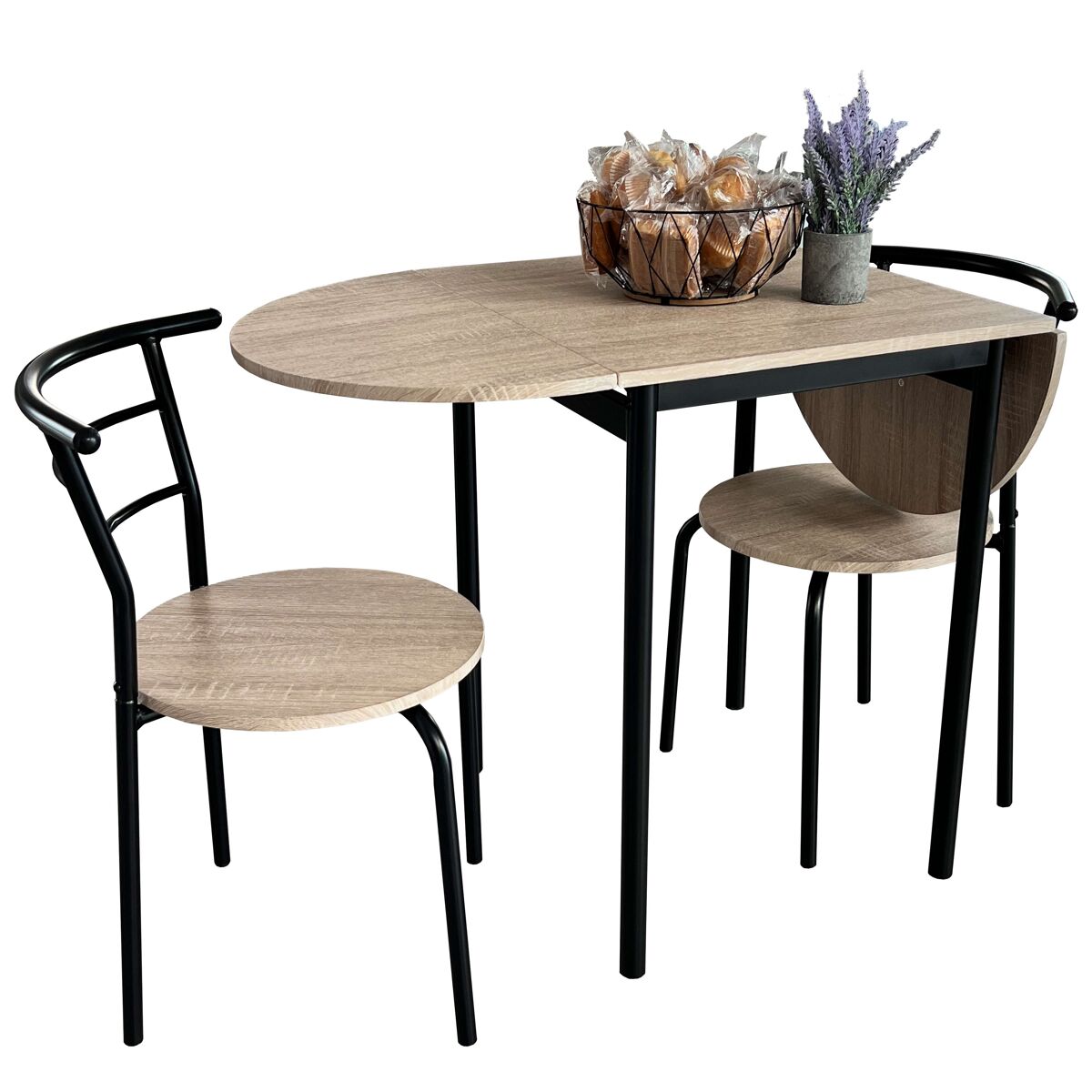 Pack de Mesa Extensible y 2 Sillas de Cocina Butterfly 55x61 Negro/ Madera