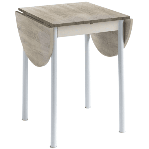 Conjunto de mesa de cozinha extensível e 2 cadeiras Butterfly, mesa de jantar dobrável em carvalho e branco, 55-115 x 61 x 74 cm