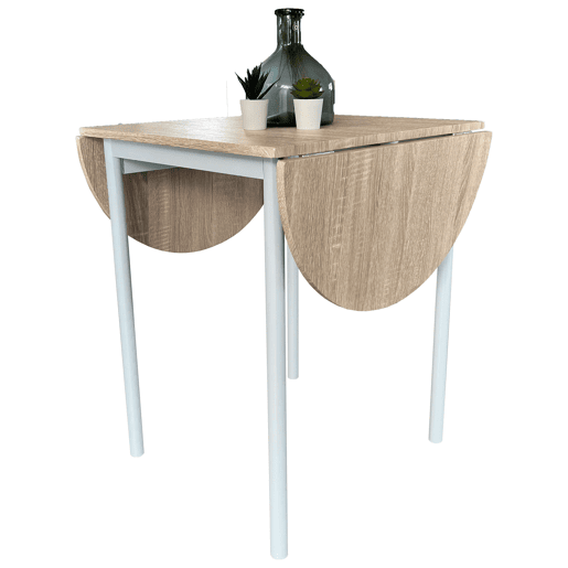 Conjunto de mesa de cozinha extensível e 2 cadeiras Butterfly, mesa de jantar dobrável em carvalho e branco, 55-115 x 61 x 74 cm