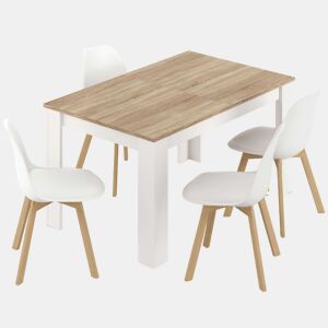 Conjunto de mesa e 4 cadeiras estilo nórdico em branco fosco e carvalho canadense
