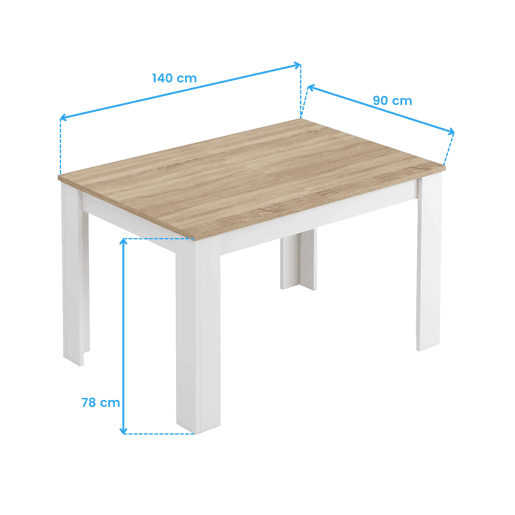 Conjunto de mesa e 4 cadeiras estilo nórdico em branco fosco e carvalho canadense