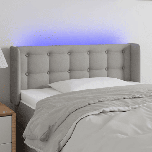 vidaXL Cabeceira cama c luzes LED tecido 103x16x7888 cm cinza-claro vidaXL Cabeceira cama c luzes LED tecido 103x16x7888 cm cinza-claro