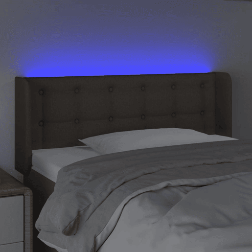 vidaXL Cabeceira cama luzes LED tecido 93x16x7888cm cinza-acastanhado vidaXL Cabeceira cama luzes LED tecido 93x16x7888cm cinza-acastanhado