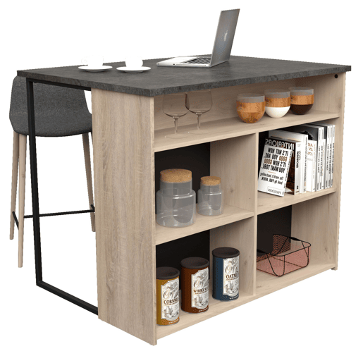 Ilha de cozinha estilo industrial Arko em carvalho bruto e preto com 5 espaços de armazenamento 109x90x80 cm