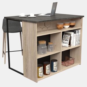 Ilha de cozinha estilo industrial Arko em carvalho bruto e preto com 5 espaços de armazenamento 109x90x80 cm