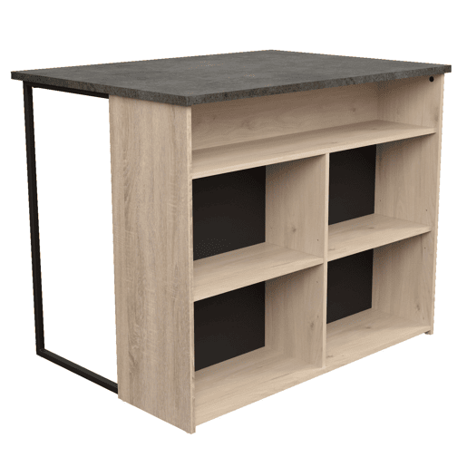 Ilha de cozinha estilo industrial Arko em carvalho bruto e preto com 5 espaços de armazenamento 109x90x80 cm