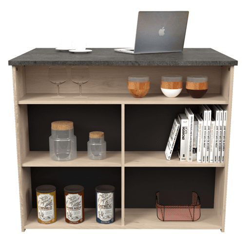 Ilha de cozinha estilo industrial Arko em carvalho bruto e preto com 5 espaços de armazenamento 109x90x80 cm