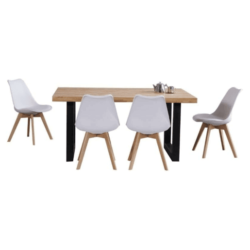 Pacote de mesa alta estilo industrial em carvalho e preto com 4 cadeiras estilo nórdico em branco e carvalho nórdico Pacote de mesa alta estilo industrial em carvalho e preto com 4 cadeiras estilo nórdico em branco e carvalho nórdico