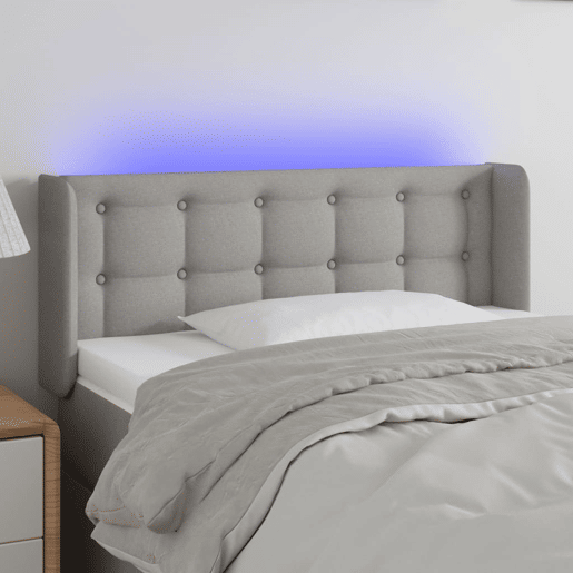 vidaXL Cabeceira de cama c luzes LED tecido 93x16x7888cm cinza-claro vidaXL Cabeceira de cama c luzes LED tecido 93x16x7888cm cinza-claro