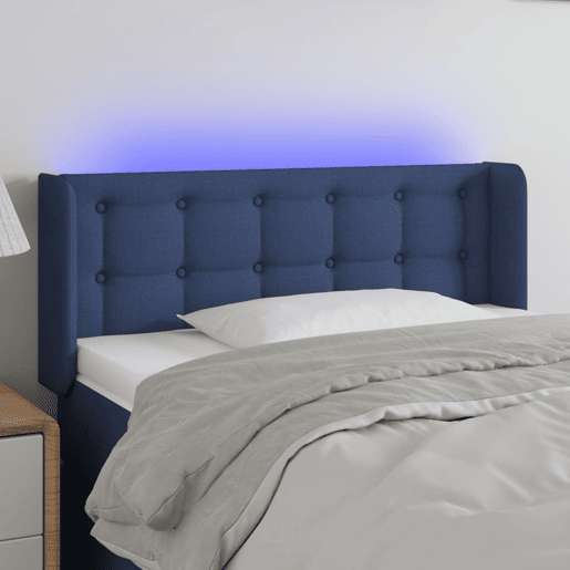 vidaXL Cabeceira de cama c luzes LED tecido 93x16x7888 cm azul vidaXL Cabeceira de cama c luzes LED tecido 93x16x7888 cm azul