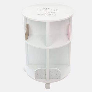 Estante infantil redonda com 4 prateleiras e rodas, 40 cm, melamina branca e rosa