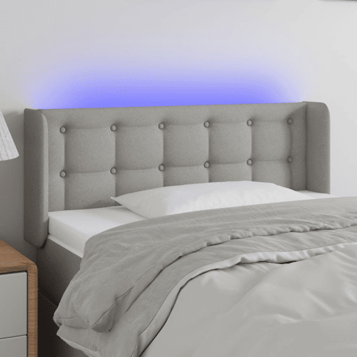 vidaXL Cabeceira de cama c luzes LED tecido 83x16x7888cm cinza-claro vidaXL Cabeceira de cama c luzes LED tecido 83x16x7888cm cinza-claro