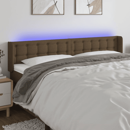 vidaXL Cabeceira de cama c luzes LED tecido 203x16x7888 cm castanho