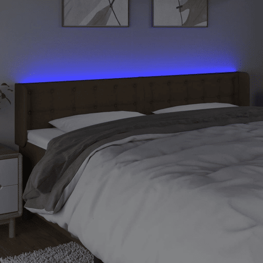 vidaXL Cabeceira de cama c luzes LED tecido 203x16x7888 cm castanho